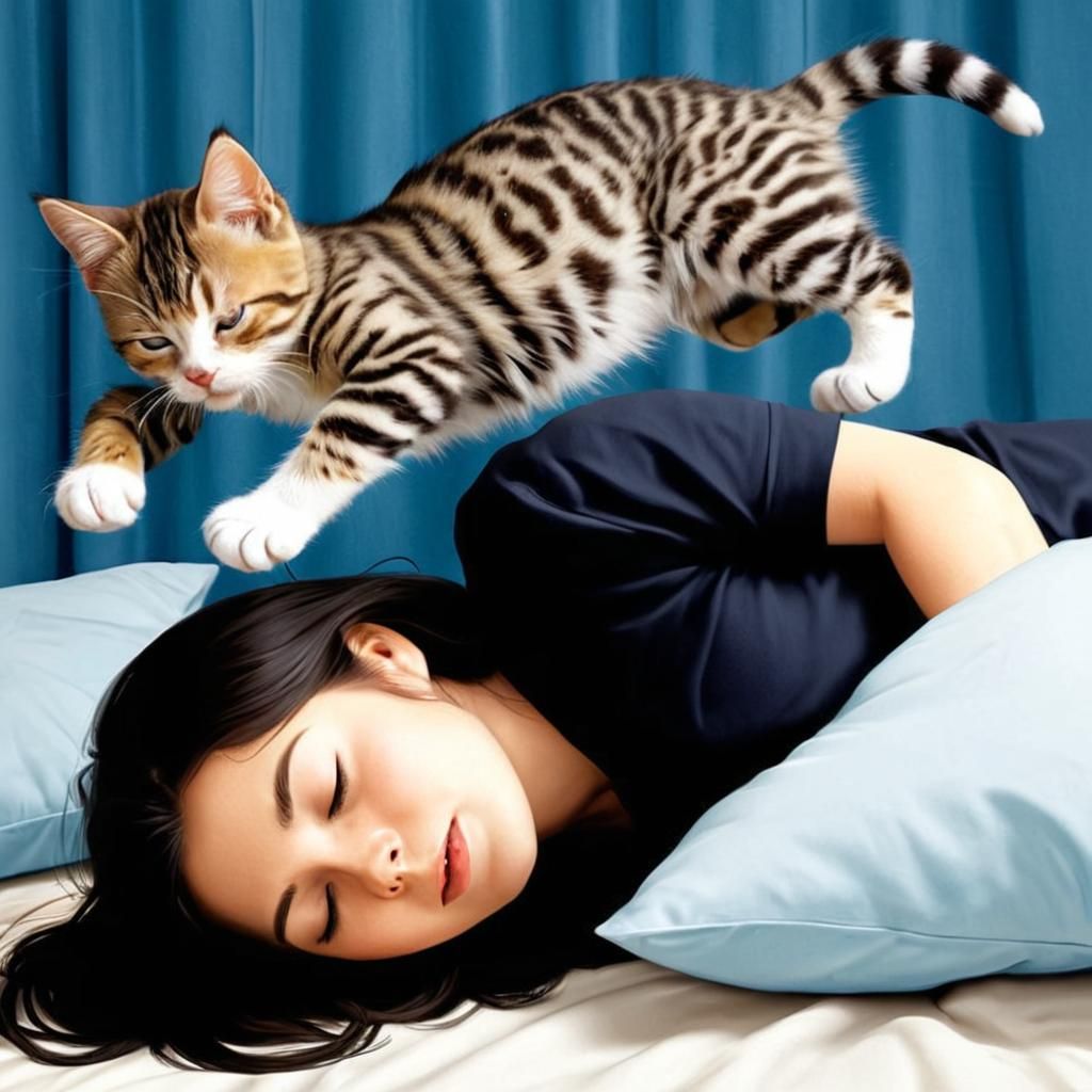 Adorable Kitten Leaps onto Sleeping Woman's Face