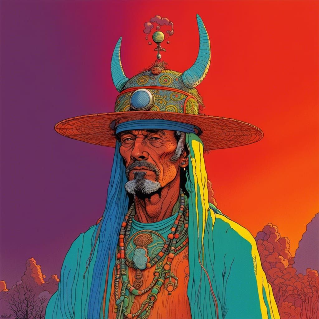 Shaman Portrait in Moebius Style