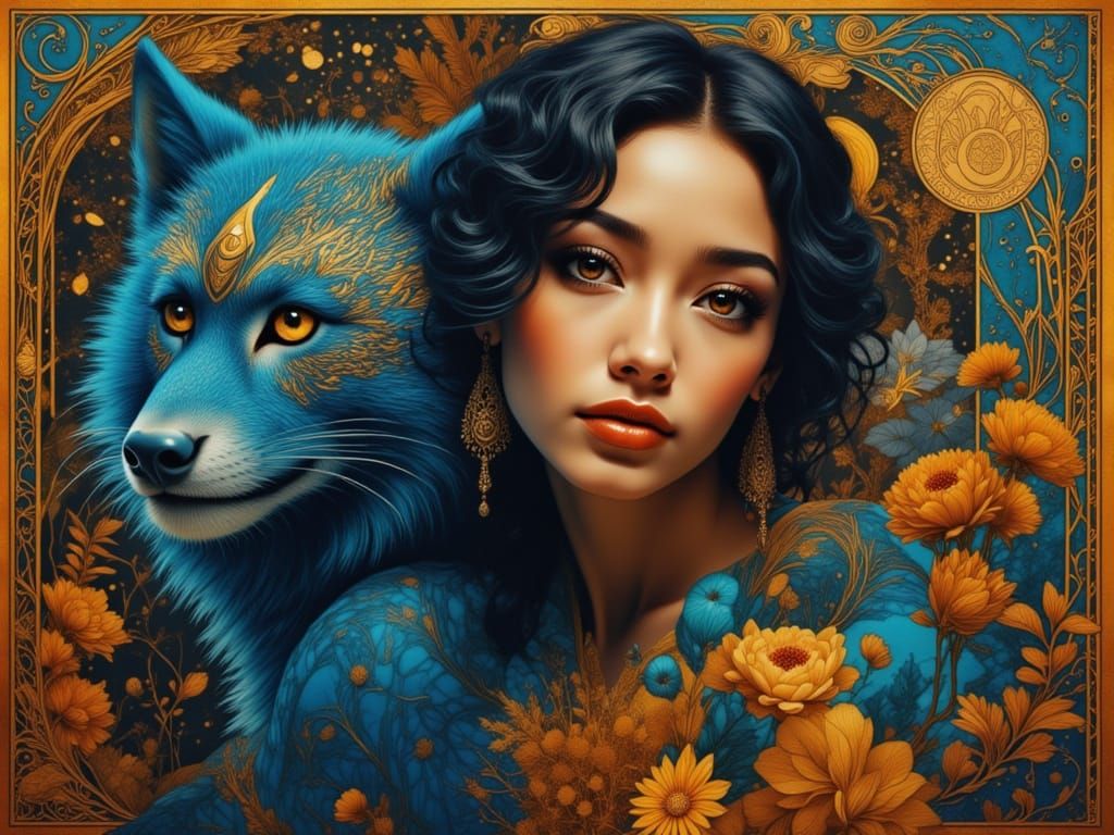 Detailed Portrait of Person with Spirit Animal