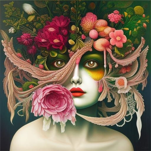 Botanical Vein Girl: Surreal Abstract Expressionism