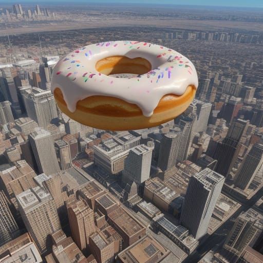 Surreal Western Cityscape Featuring a Gigantic Doughnut