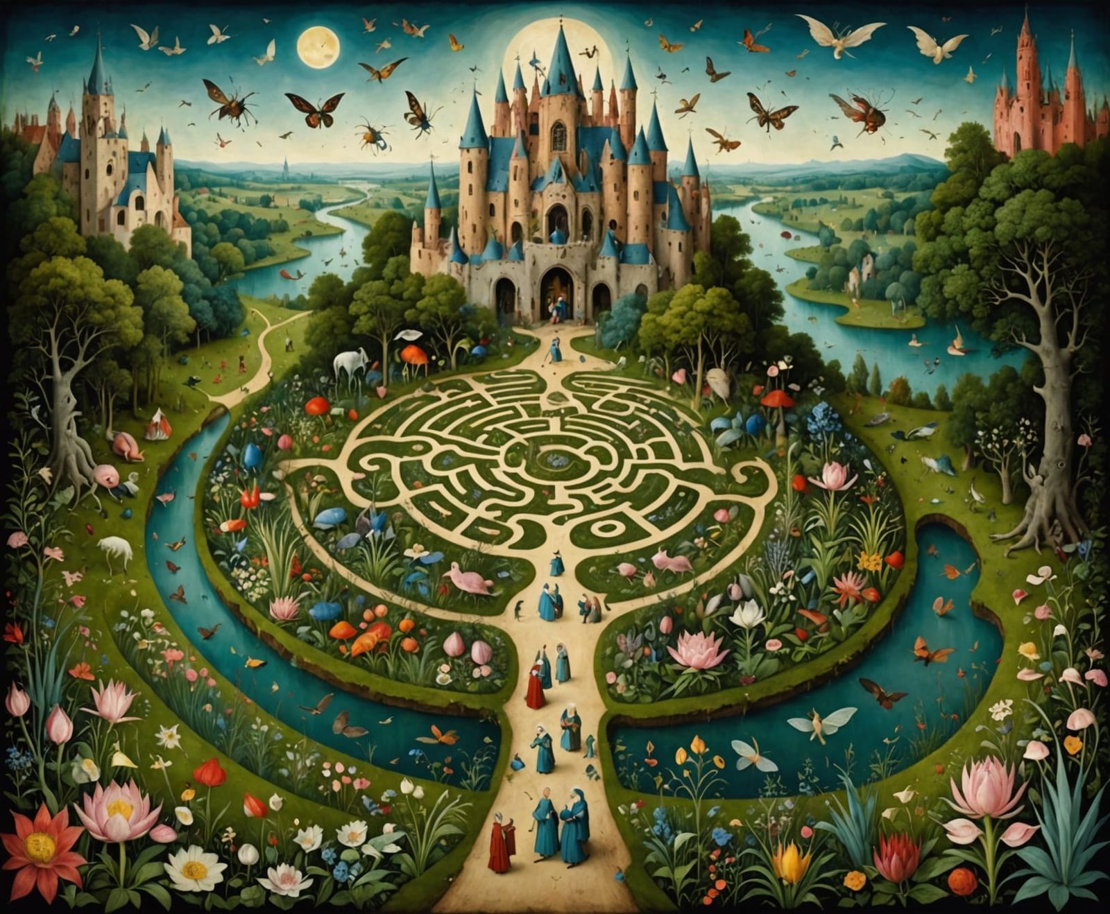 Surreal Eternity Garden with Intricate, Bosch-Inspired Lands...