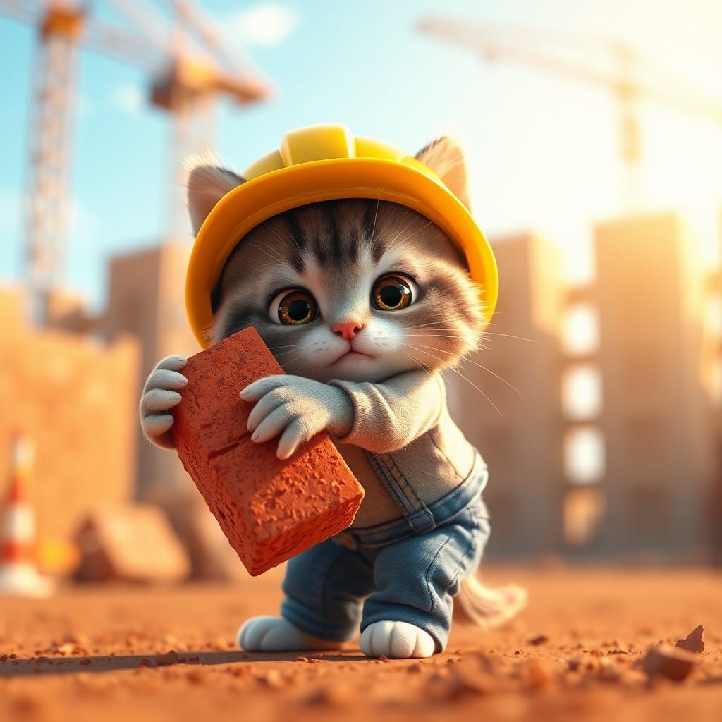 Kitten Construction Worker in 3D Digital Art