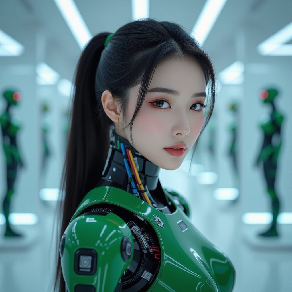Korean Woman in Detailed Android Cosplay Suit