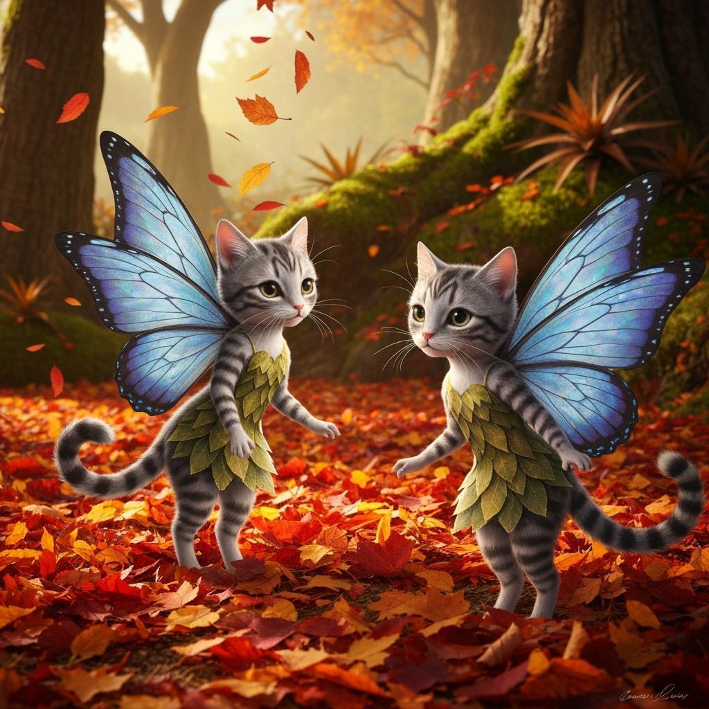 Cat Fairies Fluttering Amidst Autumn Leaves