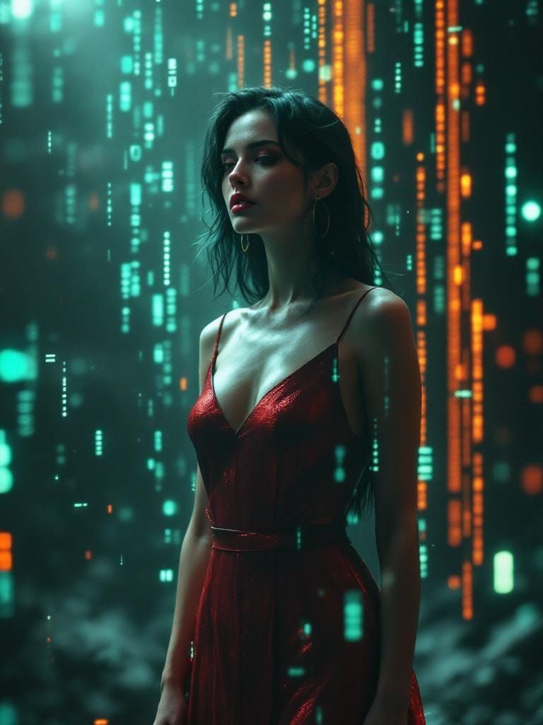 Swedish Pin-Up in Cyberpunk Sumi-e Style