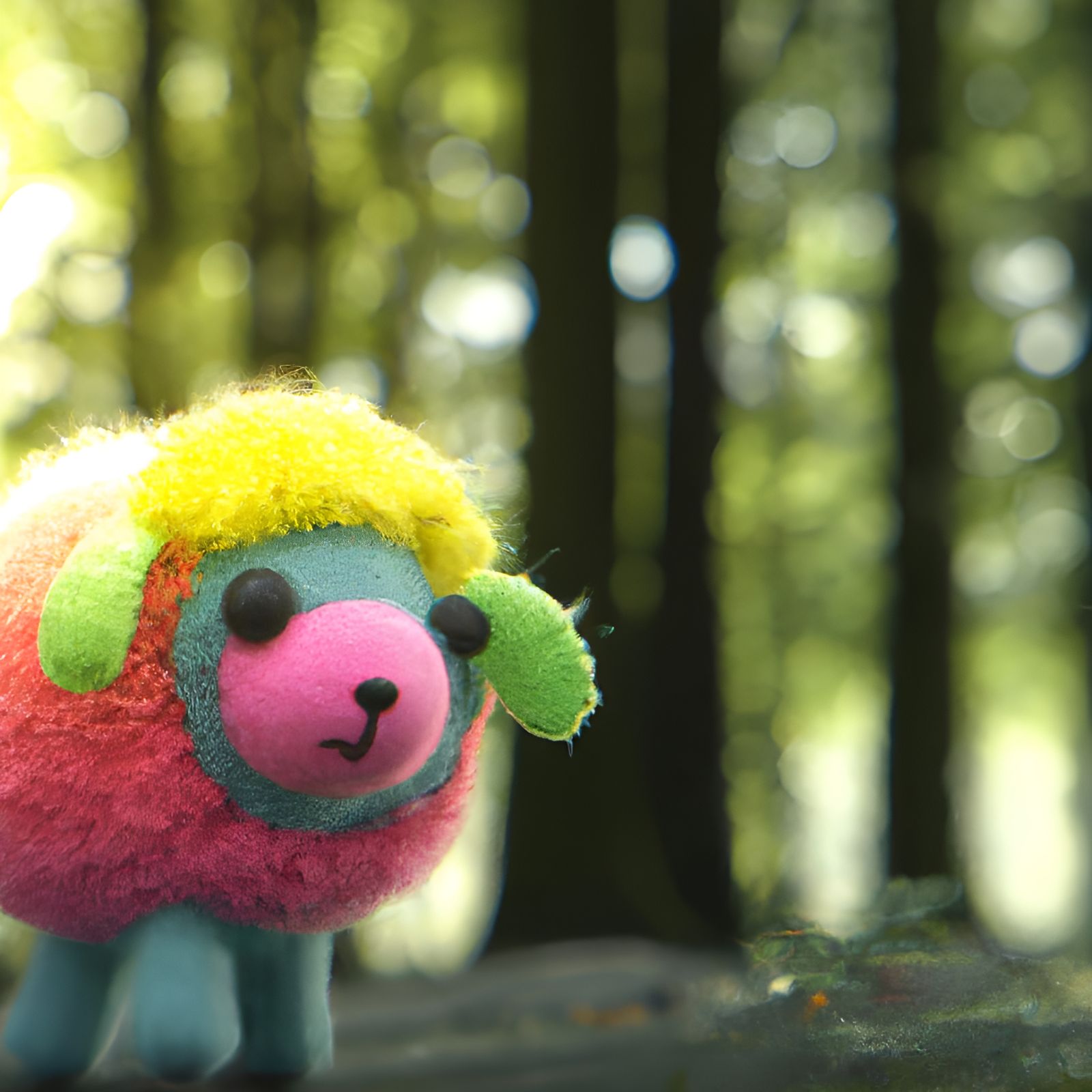 Adorable Neon Sheep in Sunny Forest, 8K