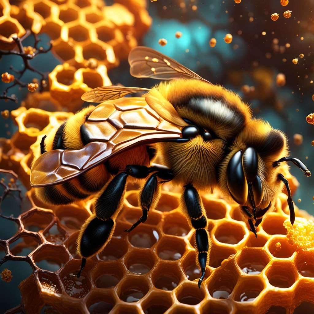 Inside a Honeybee Hive: Hyperrealistic Digital Painting
