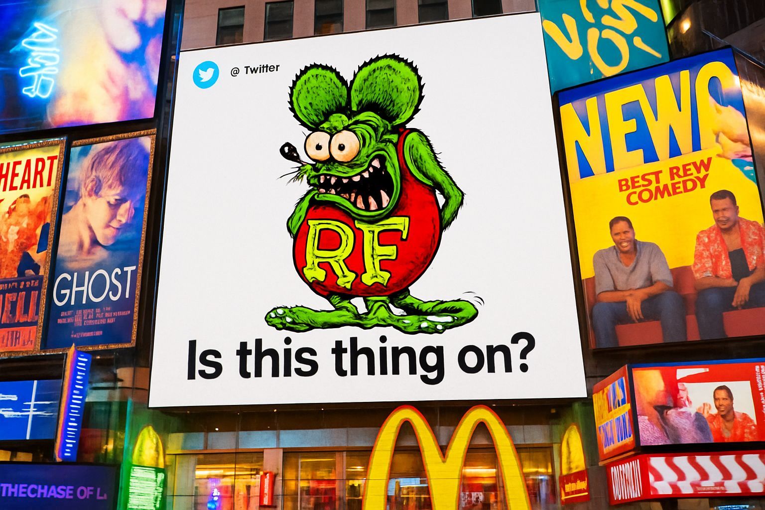 Grotesque Rat Fink Monster on White Sign
