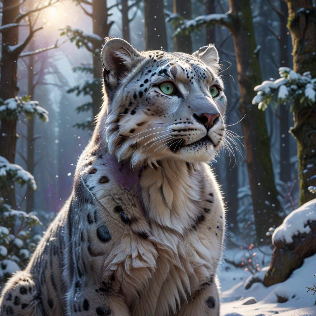 Majestic Snow Leopard in Winter Wonderland