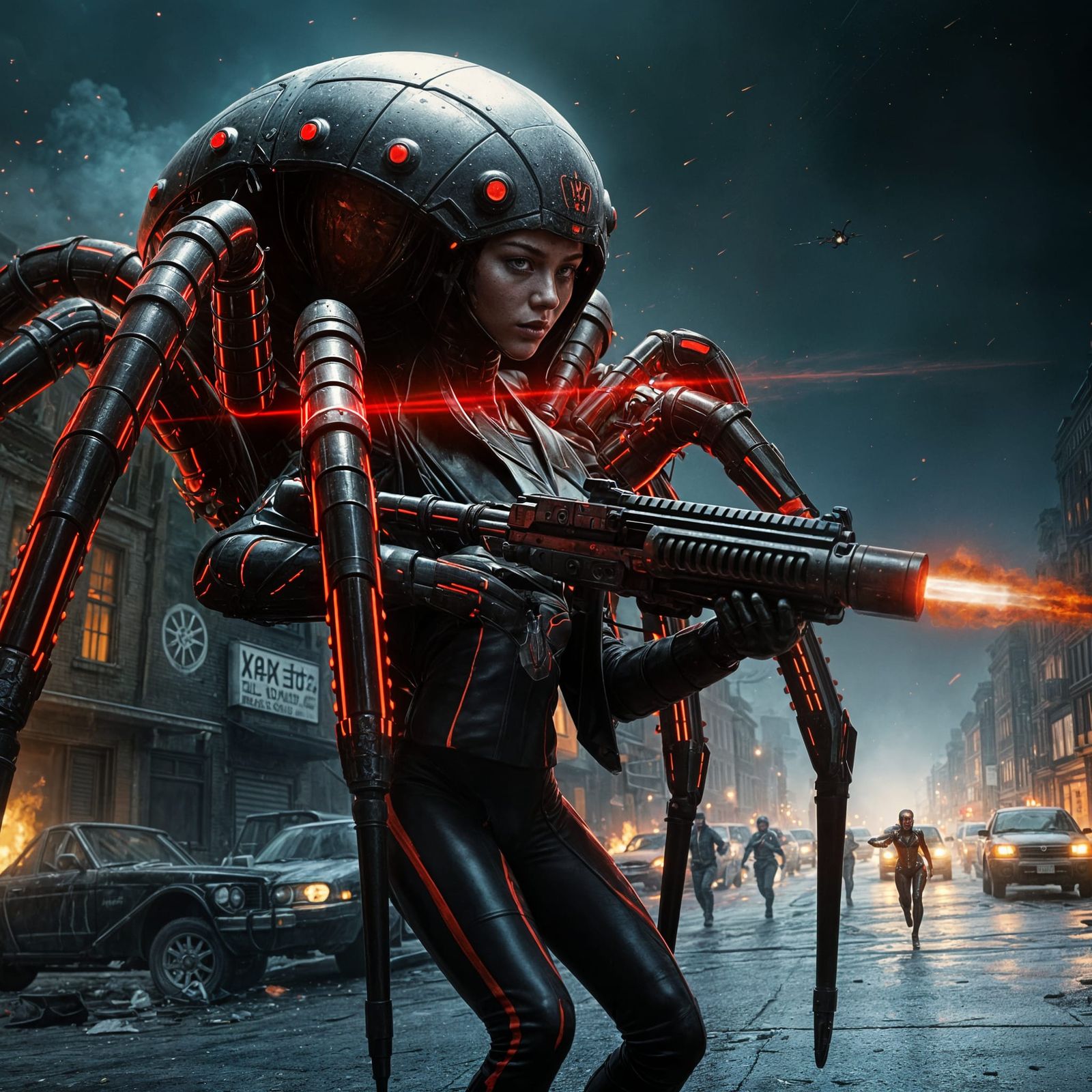 Dystopian Spider-Woman with Energy Gatling Gun