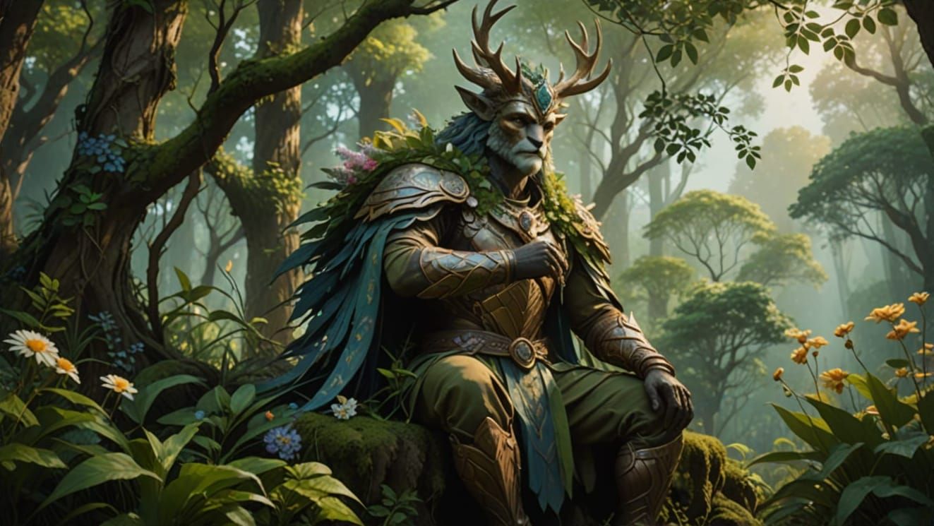 Ethereal Forest Guardian in Earthy Attire