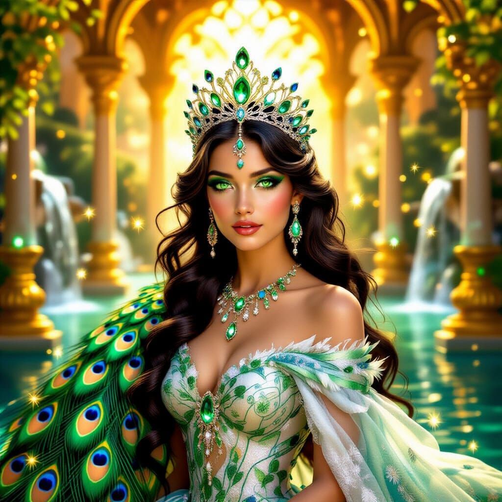 Crystal Peacock Princess in Hyper-Realistic Fantasy Style