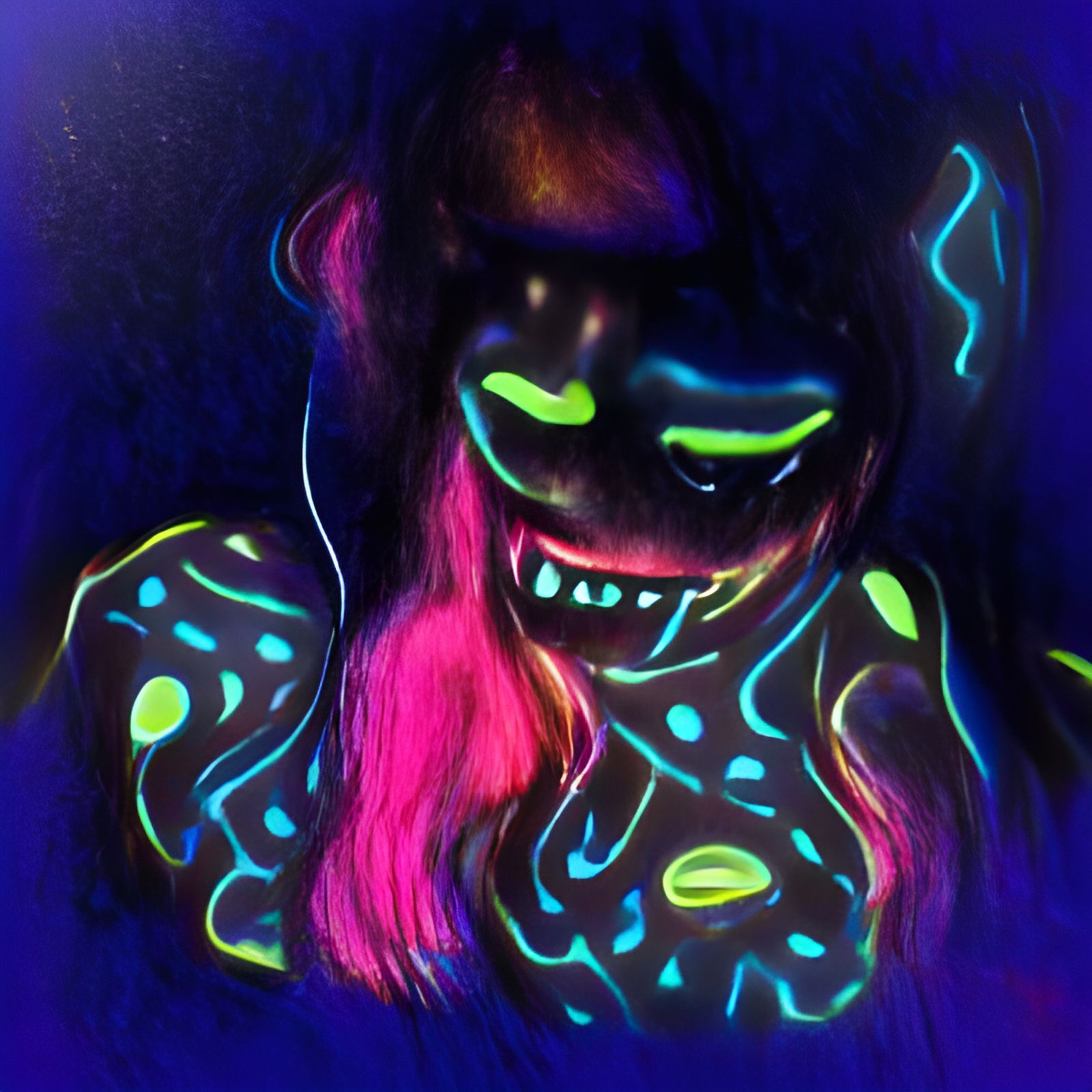 Psychedelic Bioluminescent Darkness Laughing in Neon