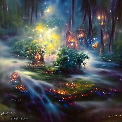 Ethereal Fantasy Forest Oil Painting