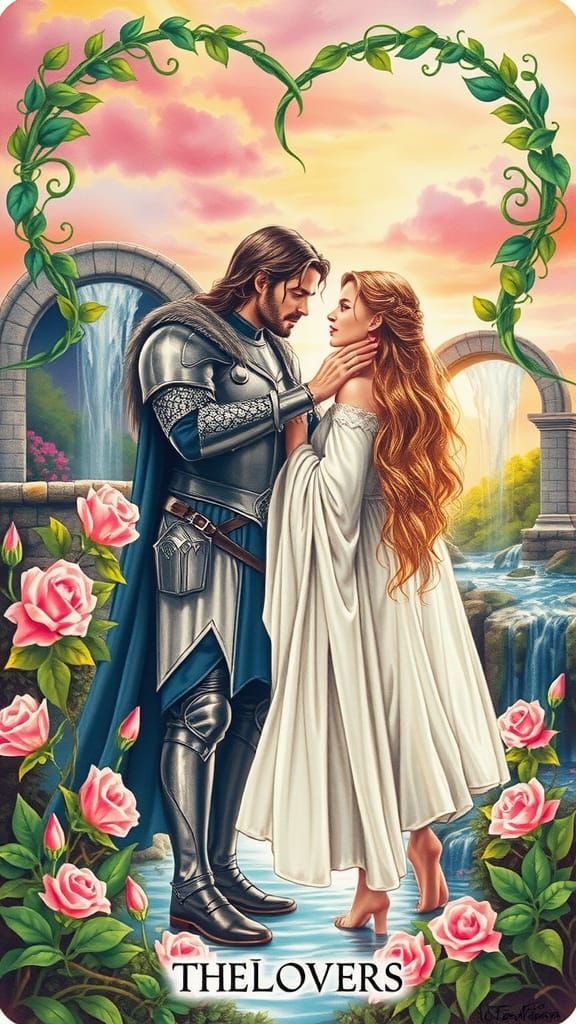 Aragorn and Arwen: "The Lovers" Tarot Card in Watercolor