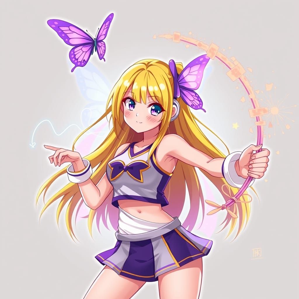 Anime Cheerleader Controlled by a Mystical Purple Butterfly