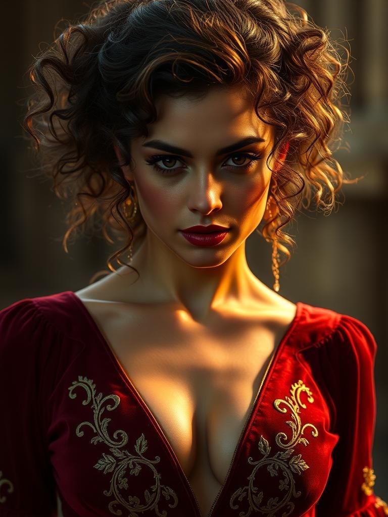 Fierce Woman in Red Gown, Fantasy Art