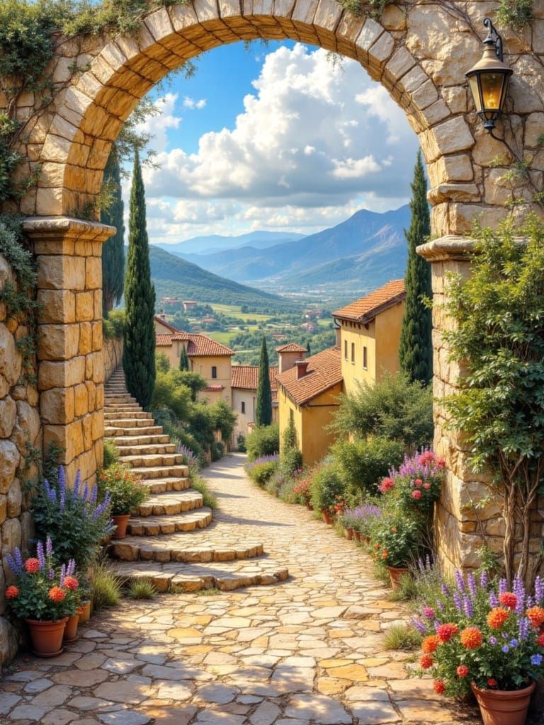 Medieval Village of Les Baux-de-Provence as Impasto Oil Pain...