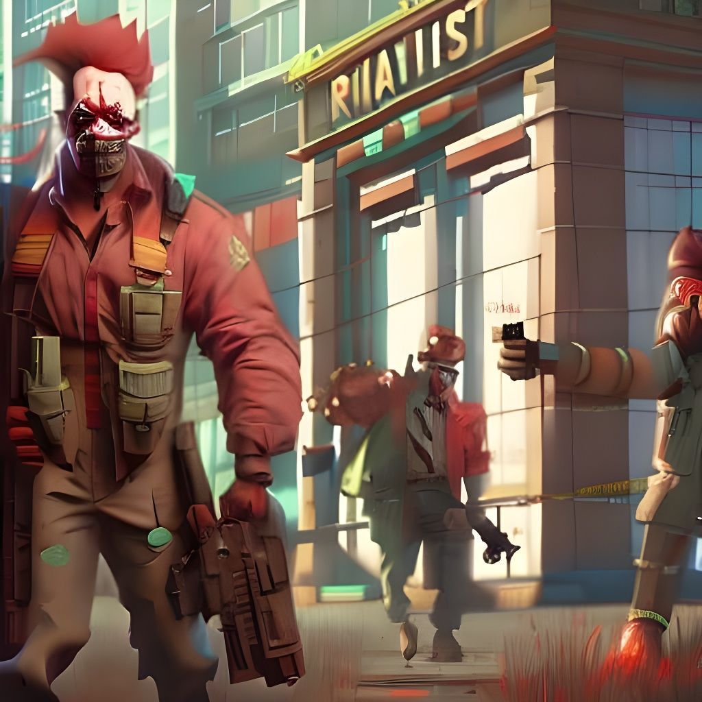 Clowns' Bank Heist: Hyperrealistic Concept Art