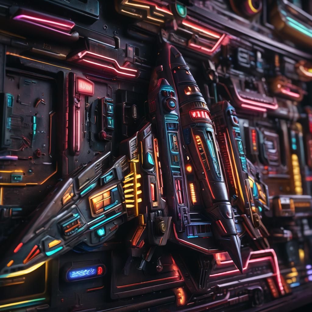 Colorful Spaceship Neon Sign in Macro Detail