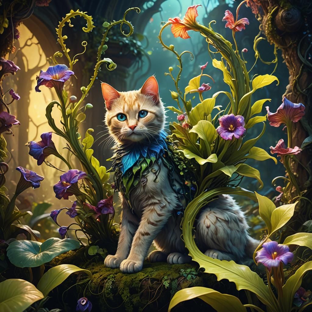 Fairy Kitty Rides a Carnivorous Plant