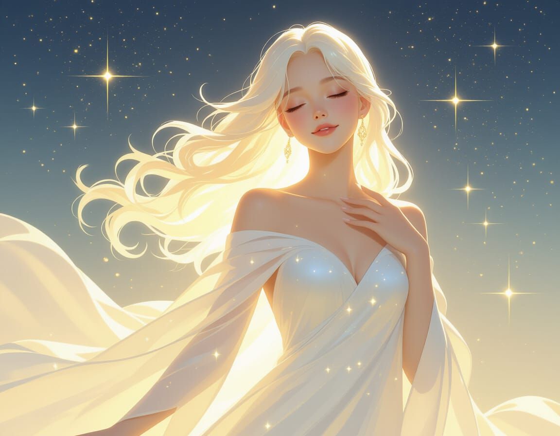 Divine Light Being Opens Eyes in Cosmic Shimmer