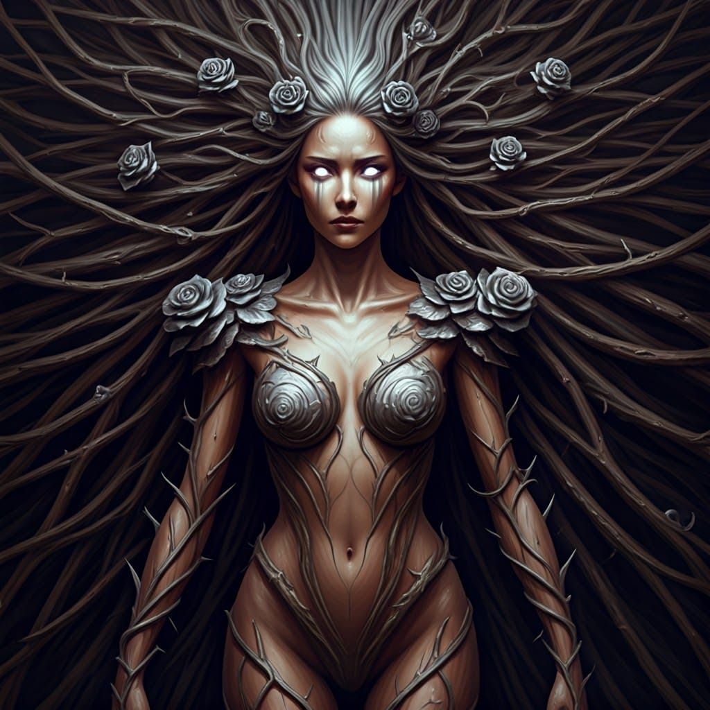 Dryad with Rose Hair and Silver Vines