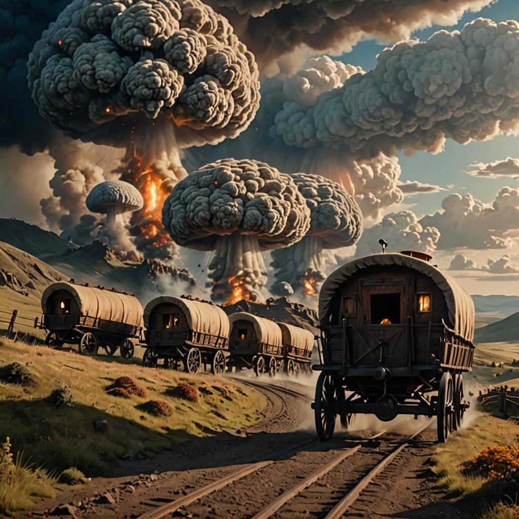 Wagon Train Journey Under Atomic Cloud