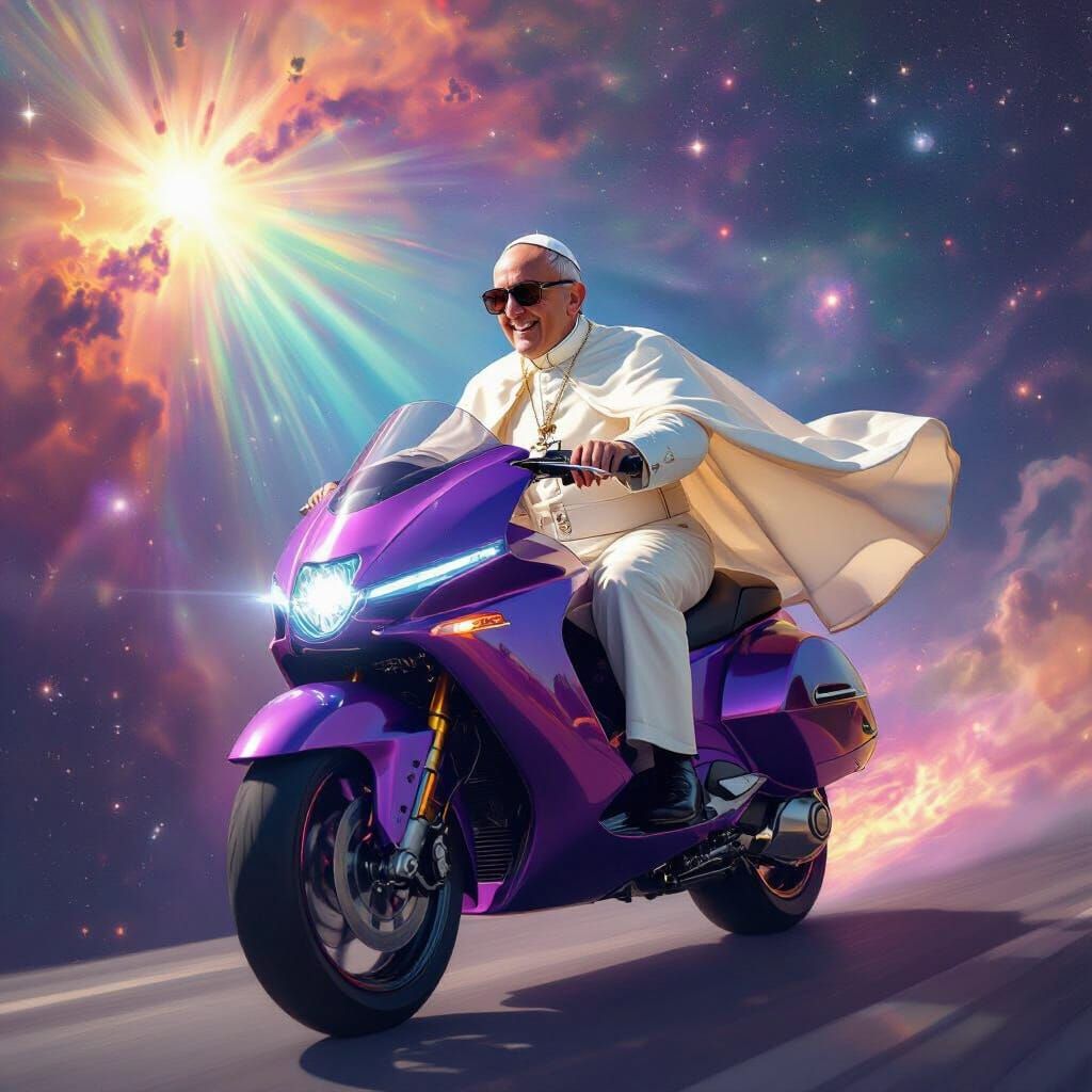 Pope Francis Rides Futuristic Motorcycle to Heavens