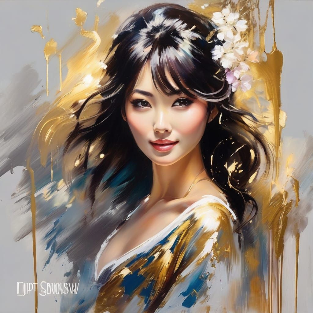 Japanese Bride Gazing into Moonlit Castle Corridor