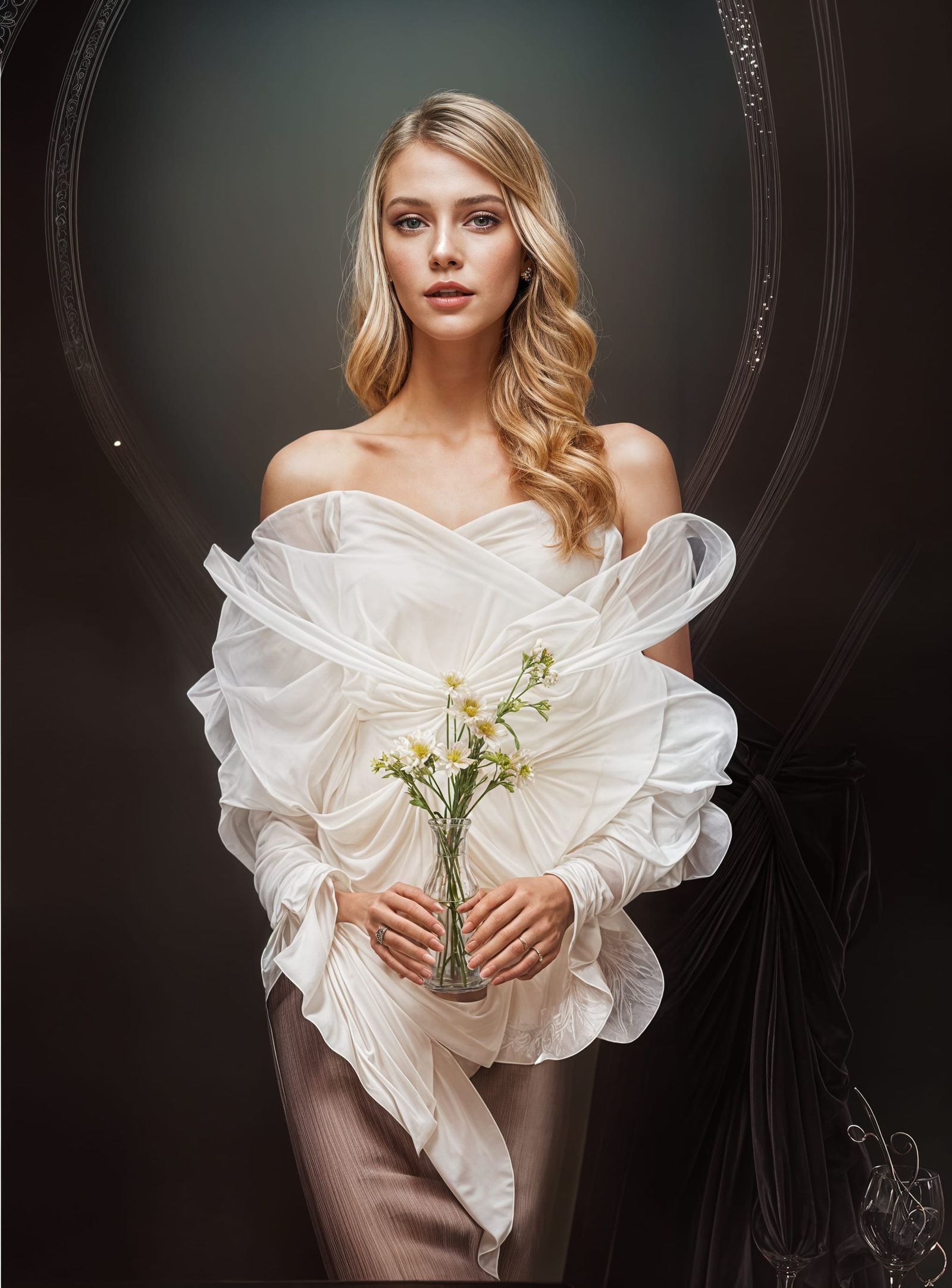 Elegant Dining Scene with Chromatic Aberration in 8k