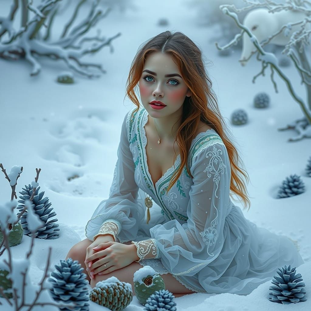 Moonlit Winter Wonderland in Whimsical, Hyper-Realistic Styl...
