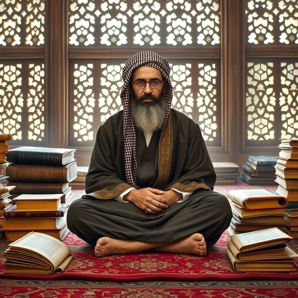 Scholar in Traditional Attire, Islamic Miniature Style