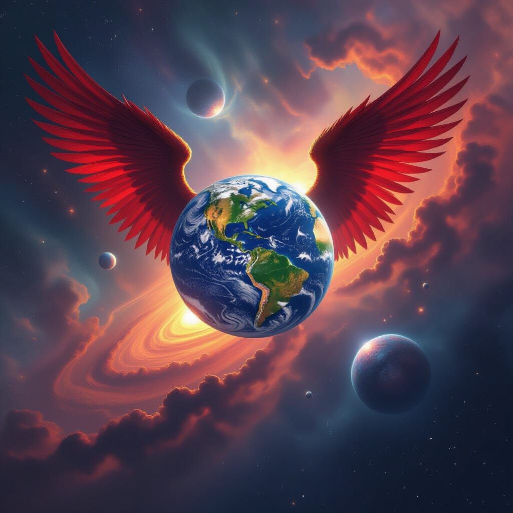 Divine Angelic Wings Embrace Earth Amidst Cosmic Splendor