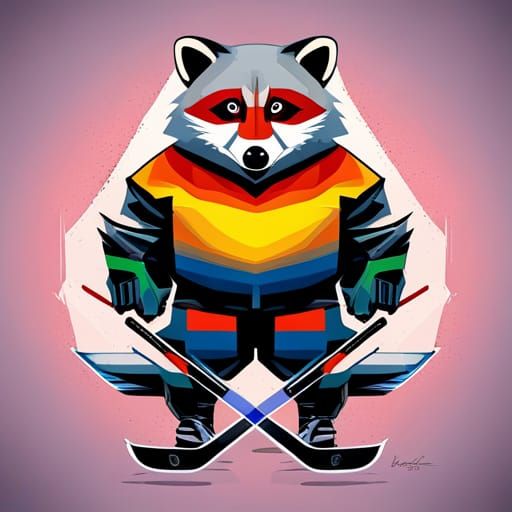 Raccoon Hockey Player Logo in Pop Art Style