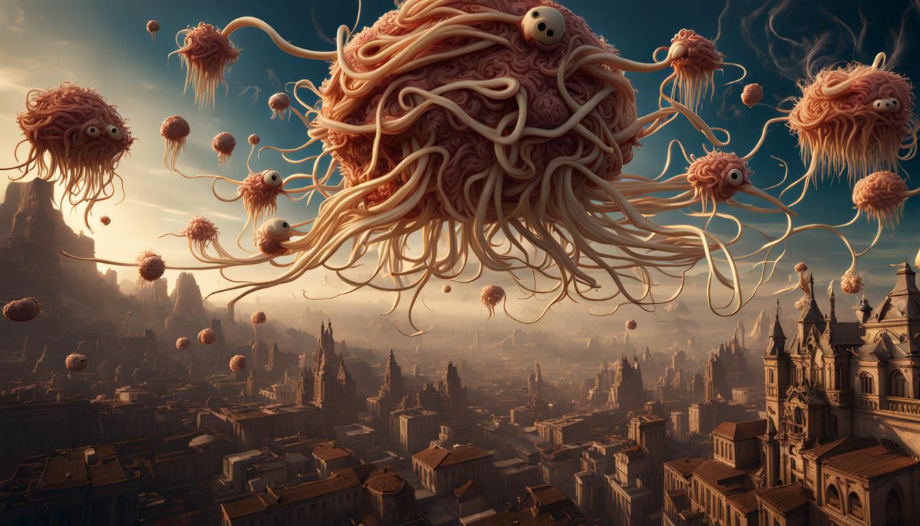 Flying Spaghetti Monster Rapture: Detailed Matte Painting