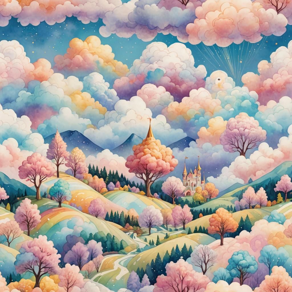 Pastel Cloud Kingdom: A Whimsical Fantasy Landscape