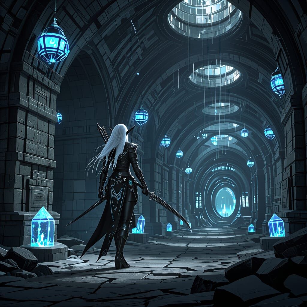 Lost Drow Elf Maiden in Underground Complex