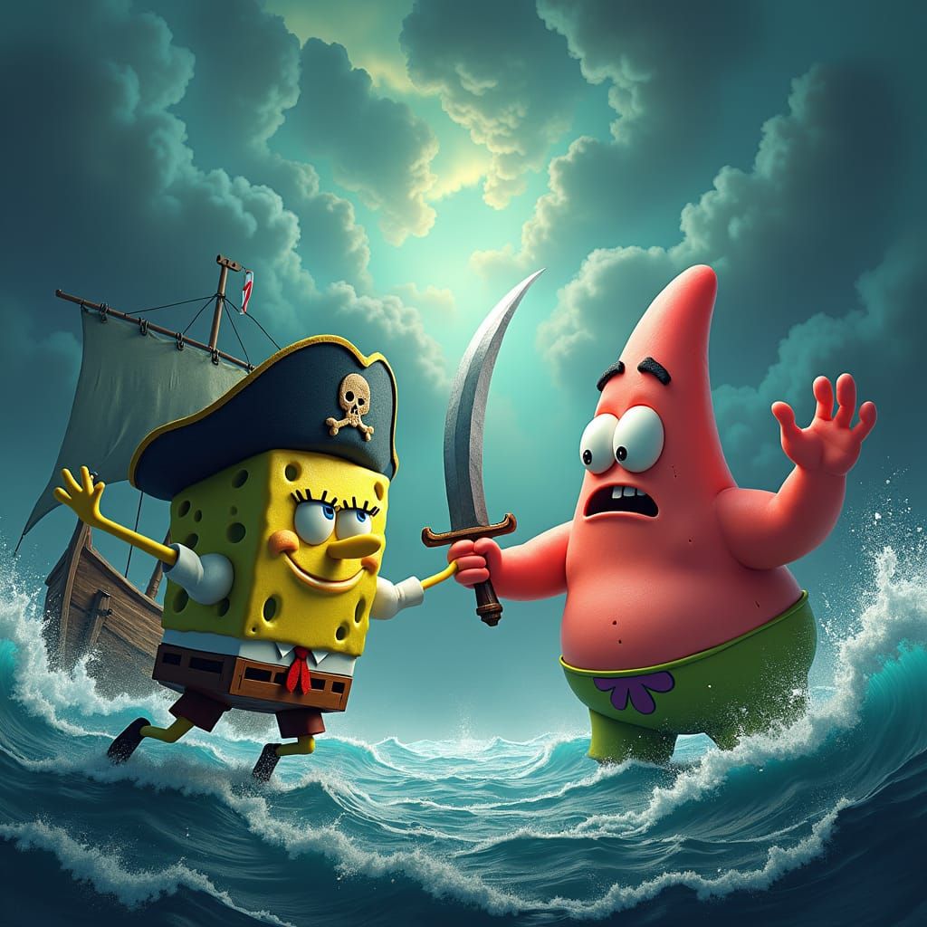 SpongeBob and Patrick Pirate Battle in CGI Style