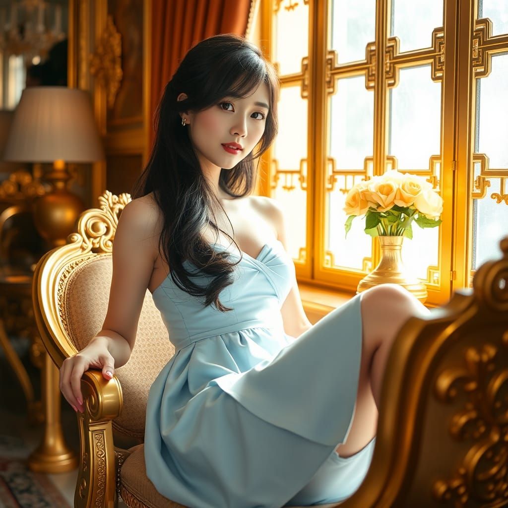 Luxurious Portrait of a Japanese Girl on Gold