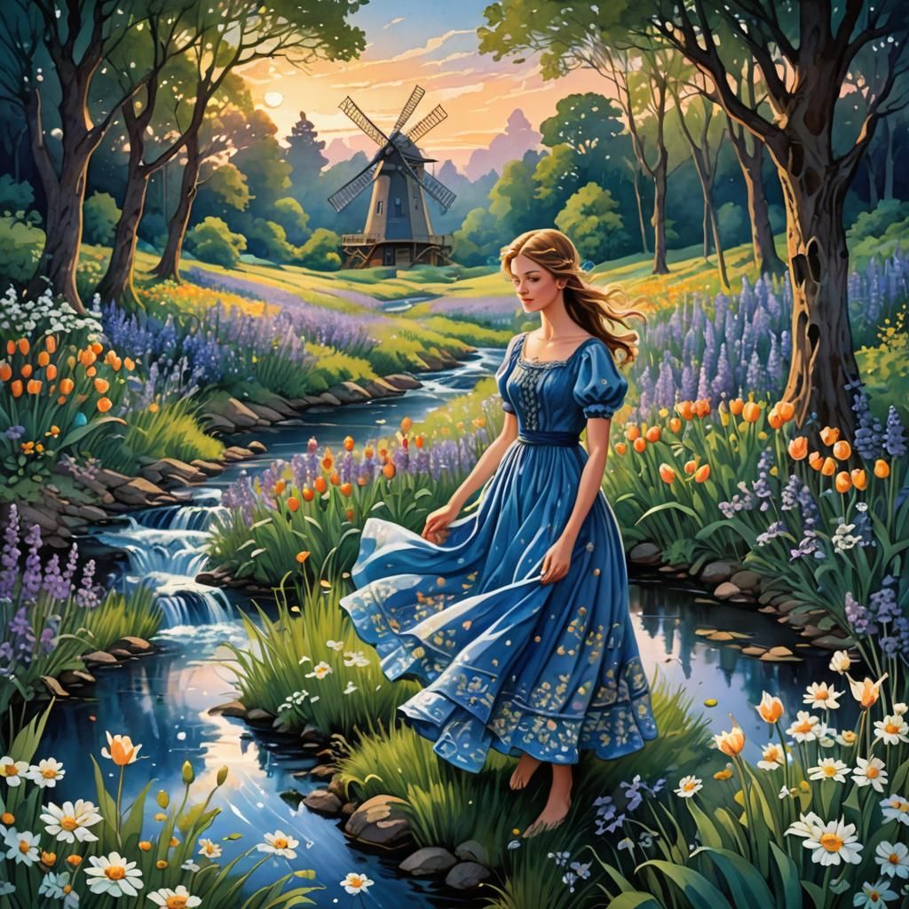 Fairy Tale Maiden in Bioluminescent Forest