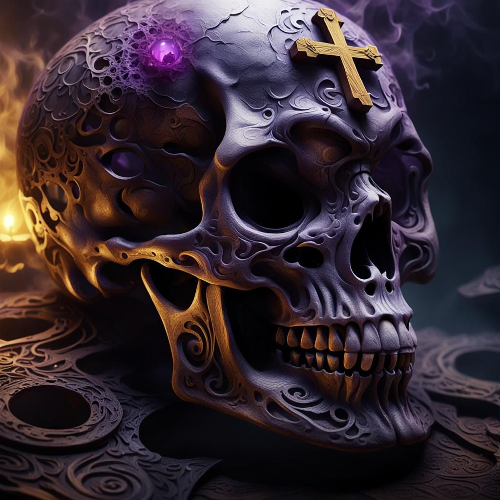 Eerie Skull with Cross: Dark Fantasy Concept Art
