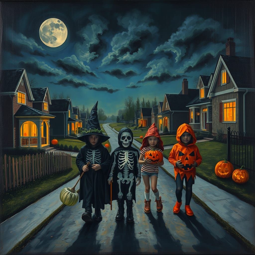 Surreal Halloween Night: Children Trick-or-Treating