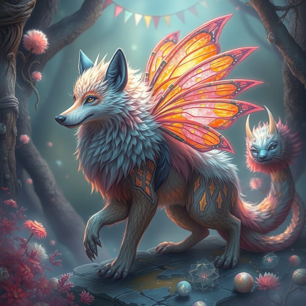 Dreamlike Hybrid Creature in Ethereal Environment