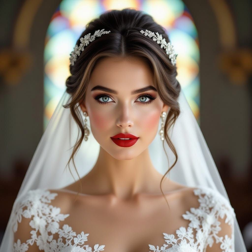 A photo of a woman with fair skin and brown hair styled in a...