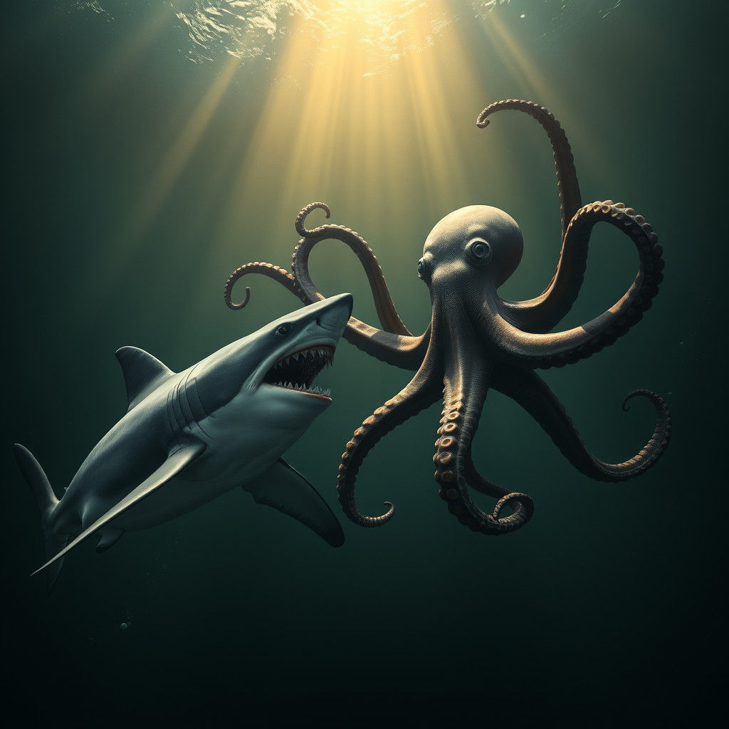 Shark vs Octopus: Intense Deep Sea Confrontation