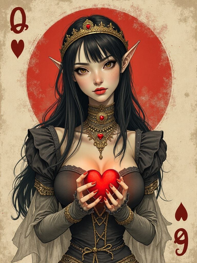 Anime Elf Queen of Hearts Engraving