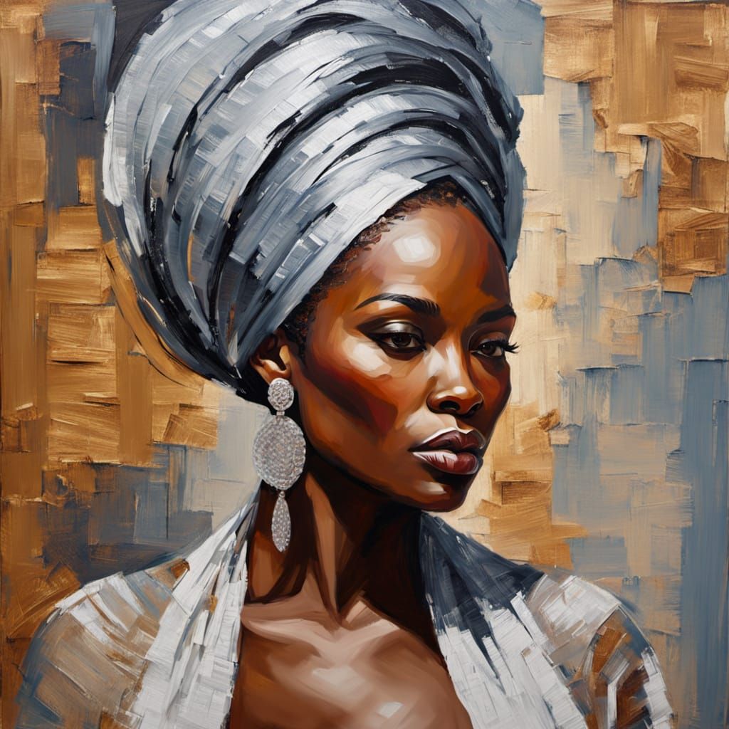 Impasto Painting of a Black Woman in Long Sheer Cloth