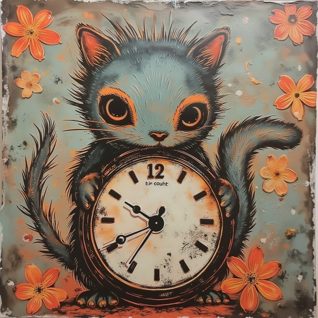 Cute Creature Holding a Clock